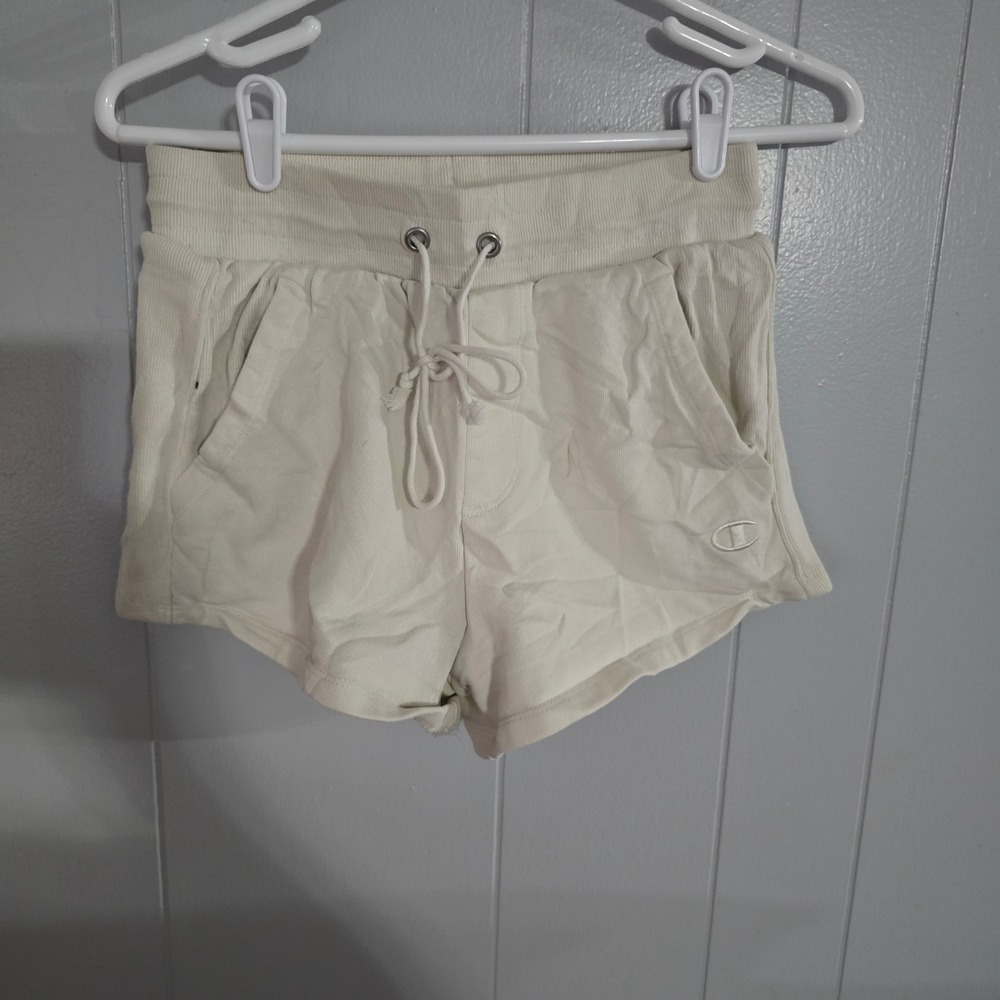 Champion Reverse Weave Shorts‎ Womens Small Cream Fleece Drawstring Casual
